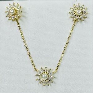 Elegant 18K Gold,Sterling Silver, Creme Pearl  Necklace & Earring Set